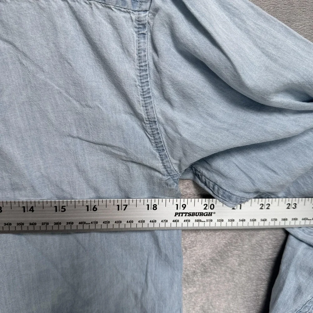 Lucky Brand Shirt Womens Small Blue Chambray Henley Tunic Top Long Sleeve‎